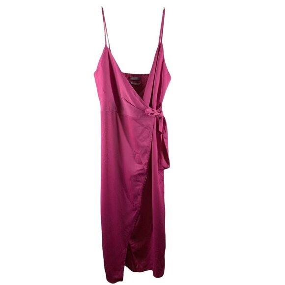 NWT Urban Outfitters Pink Silky QUINN Strappy Wrap Dress Size Small - Picture 4 of 9